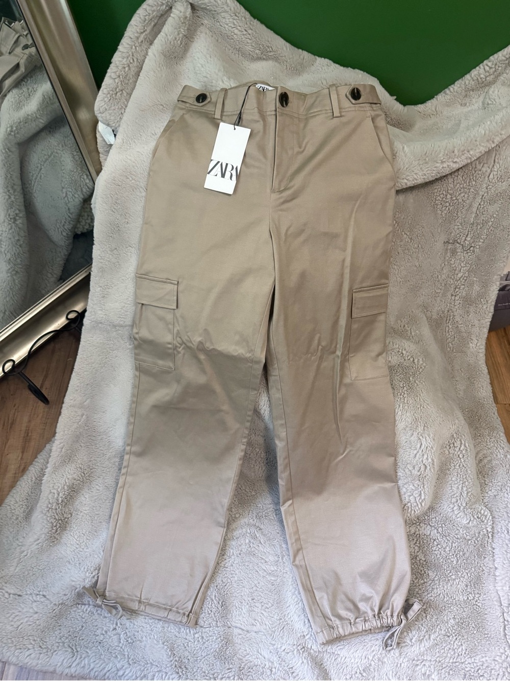 ZARA Tan Cargo Pants with Utility Pockets